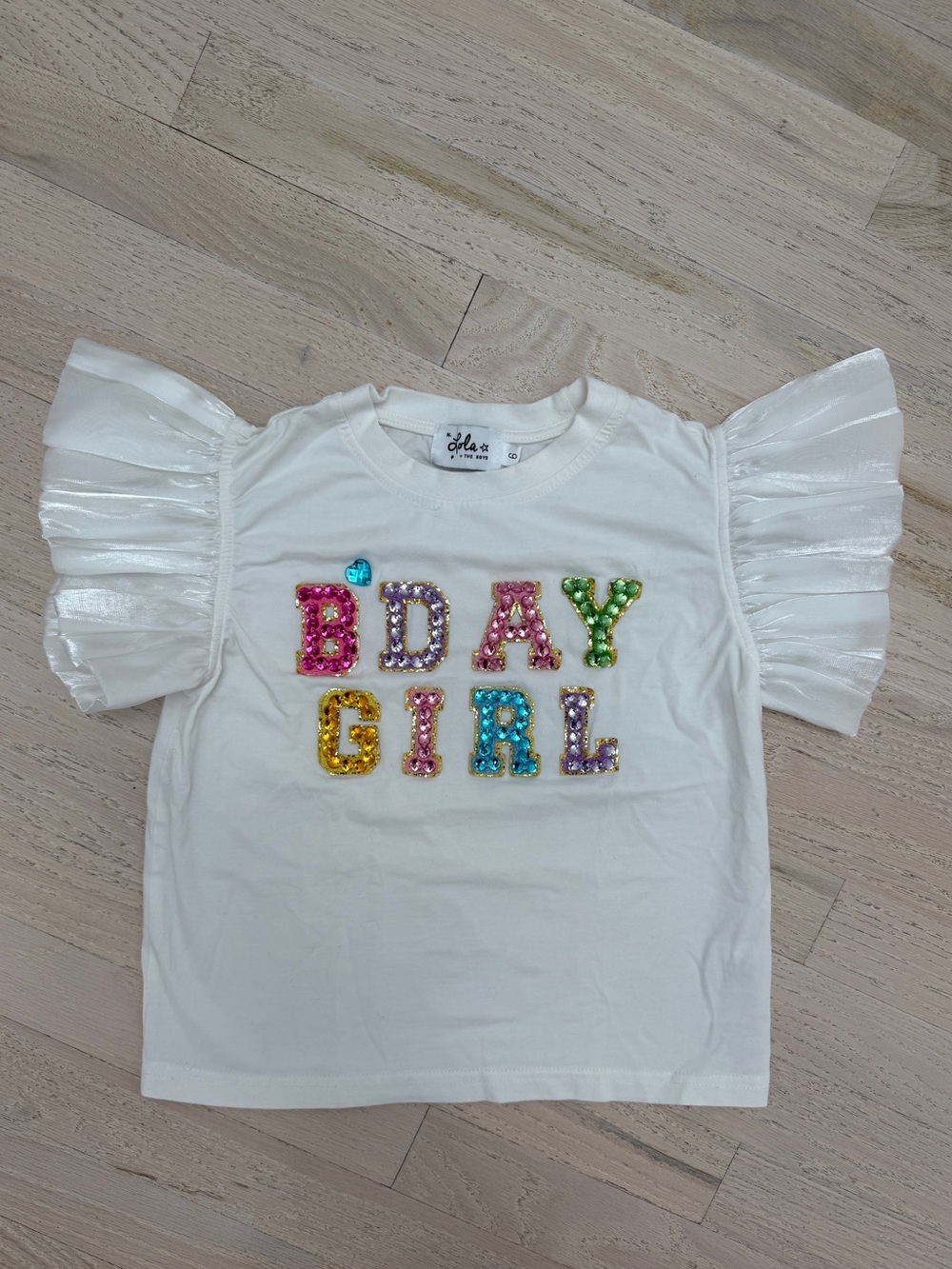 Lola & The Boys Birthday Girl Tee with Ruffle Sleeves